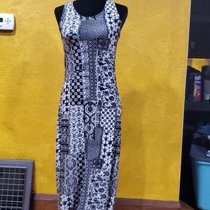 A black and white print maxi dress